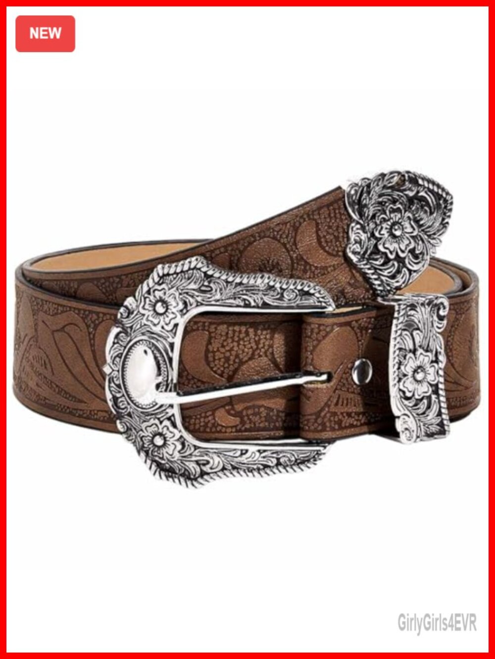 Vintage Western Leather Belt for Women Floral Buckle Cowboy Country Jeans